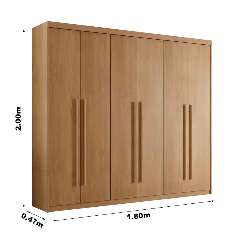 Guarda-roupa Hawaii Nature 6 Portas 2 Gavetas Larg. 1.80m 100% MDF - Rufato - Imagem 2