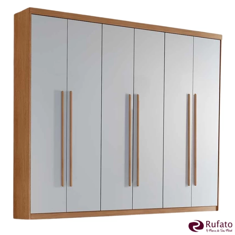 Guarda-roupa Hawaii Nature 6 Portas 2 Gavetas Larg. 1.80m 100% MDF - Rufato