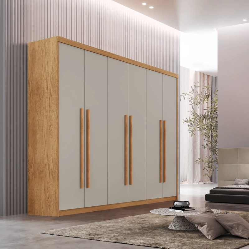 Guarda-roupa Hawaii Nature 6 Portas 2 Gavetas Larg. 1.80m 100% MDF - Rufato - Imagem 4
