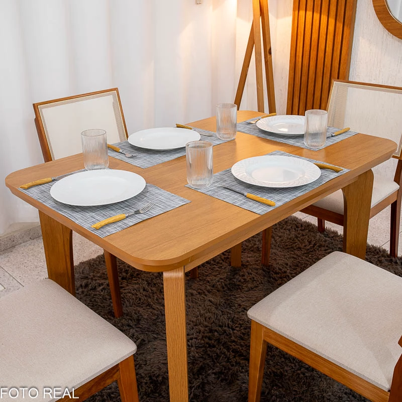 Mesa de Jantar Londrina 120x80 Cinamomo Rufato + 4 Cad. Dubai Linho Bege Madeira - Art Assento - Imagem 2