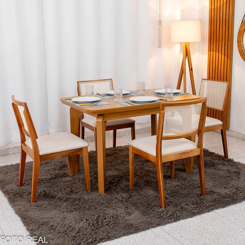 Mesa de Jantar Londrina 120x80 Cinamomo Rufato + 4 Cad. Dubai Linho Bege Madeira - Art Assento - Imagem 3