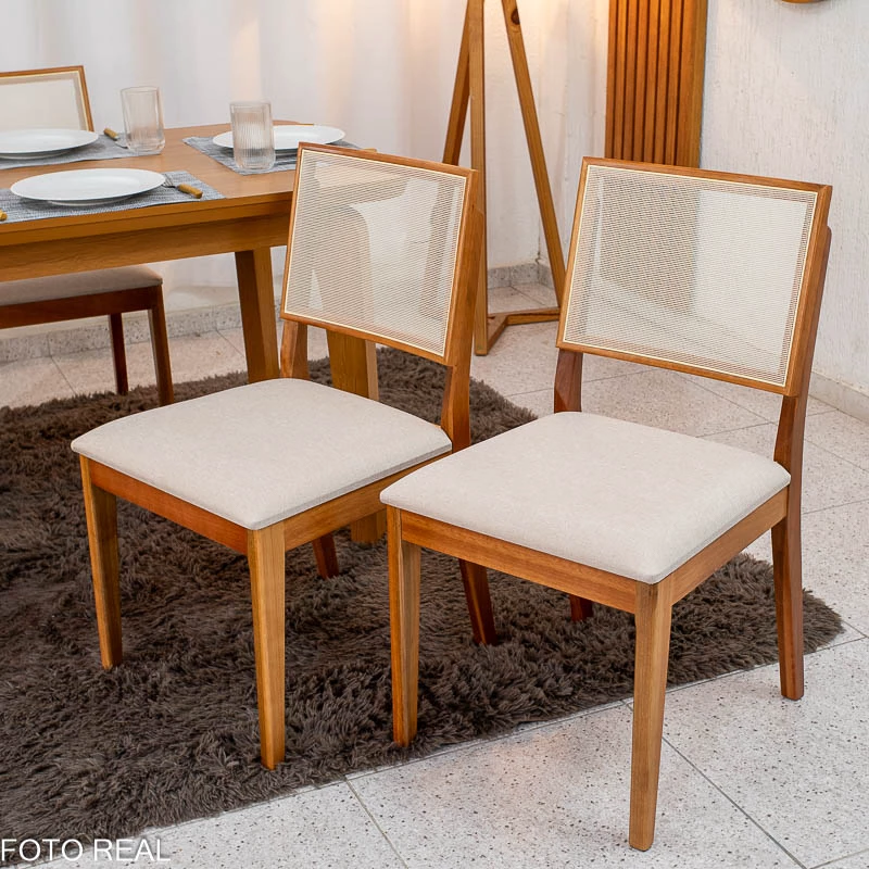 Mesa de Jantar Londrina 120x80 Cinamomo Rufato + 4 Cad. Dubai Linho Bege Madeira - Art Assento - Imagem 6