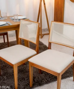 2 Cadeiras Dubai Linho Bege 629 Madeira Maciça - Art Assento