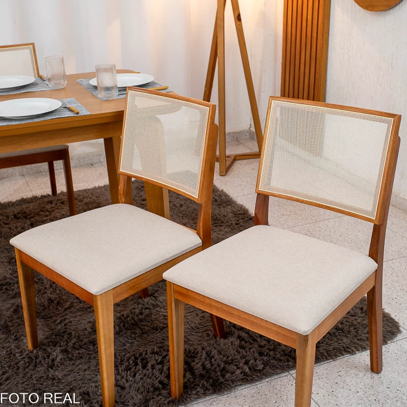 Mesa de Jantar Londrina 120x80 Cinamomo Rufato + 4 Cad. Dubai Linho Bege Madeira - Art Assento - Imagem 7