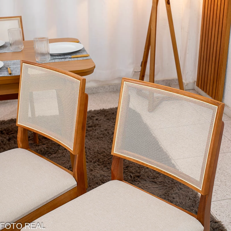 Mesa de Jantar Londrina 120x80 Cinamomo Rufato + 4 Cad. Dubai Linho Bege Madeira - Art Assento - Imagem 8