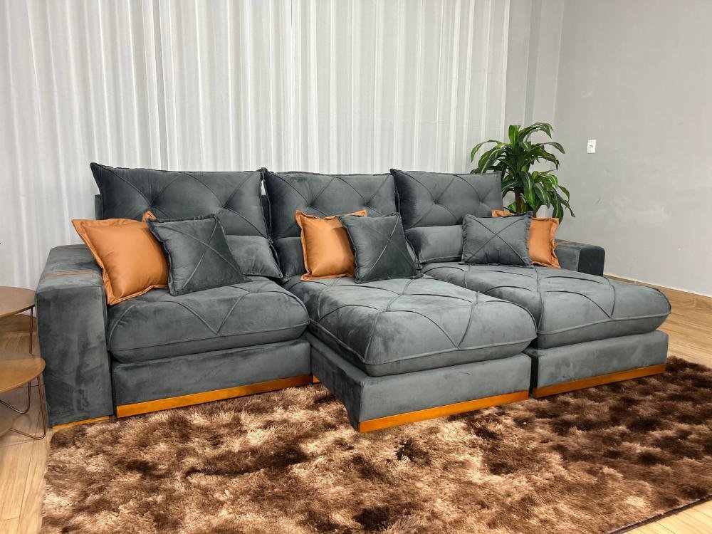 Sofá Retrátil e Reclinável Gran Bello 3,20m - Cinza Veludo - Imagem 3