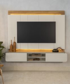 Painel Home até 75" Zurique Tauari/Off White Brilho - LINEA BRASIL