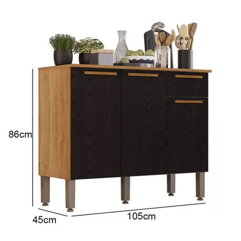 Balcão Cozinha Madri Larg. 1.05m Cinamomo/Preto Sallêto - Imagem 3