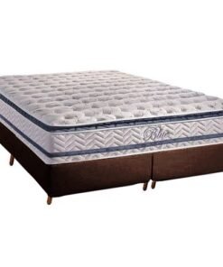 Colchão Queen Blue D33 + Base Box Simples Corino Marrom – PAROPAS + ALTO NÍVEL CAMAS E COLCHÕES