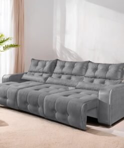 Sofá Retrátil e Reclinável Premier/Minas 2,50 m Veludo Cinza - DECORAR ESTOFADOS