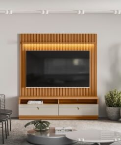 Painel + Rack até 75" Ouro Preto Nature/Off White - LINEA BRASIL