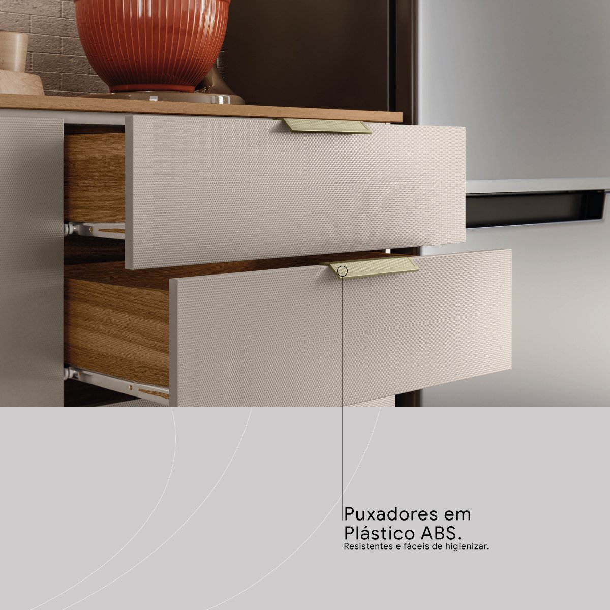 Cozinha Completa com Balcão Alba Amêndola/Nude Prime TX - DEMÓBILE - Imagem 13