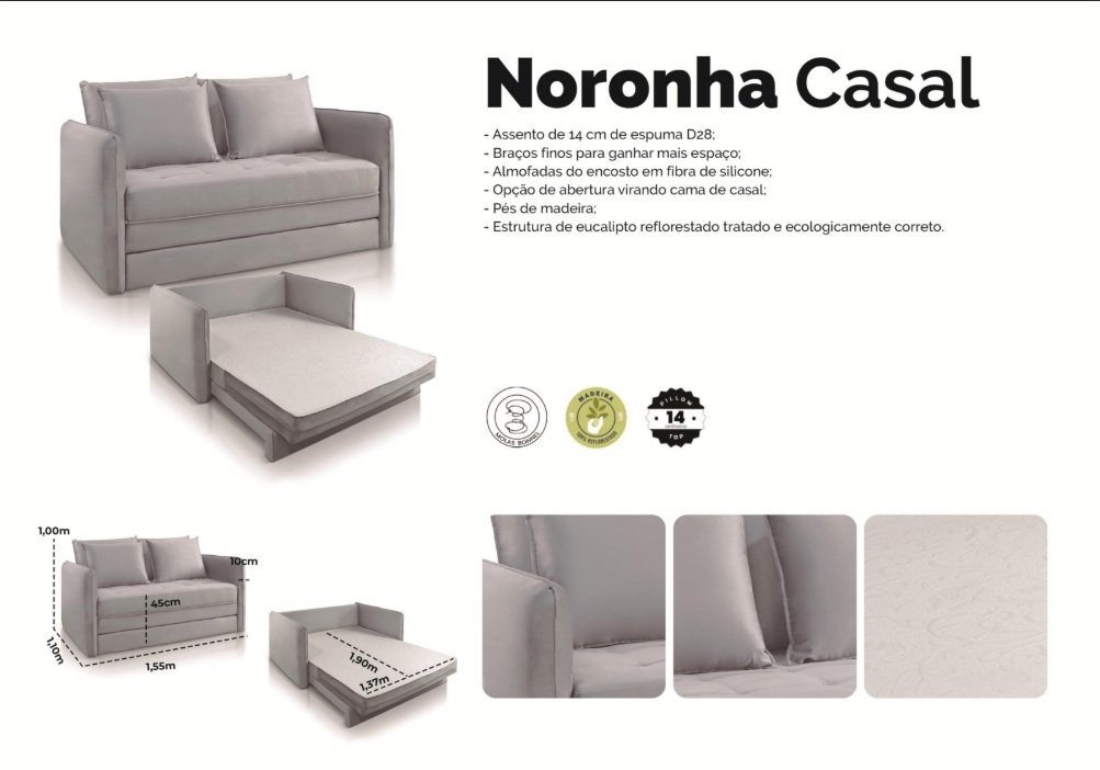 Sofá Cama Casal Noronha 1,55 m Linho Bege 505 - JC ESTOFADOS - Imagem 4