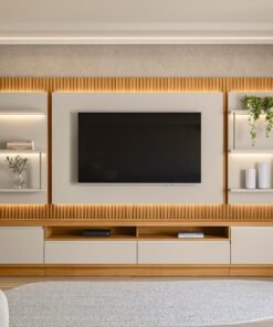 Painel até 70" + Rack + Dois Módulos Laterais São Paulo Tauari/Off White Fosco - LINEA BRASIL