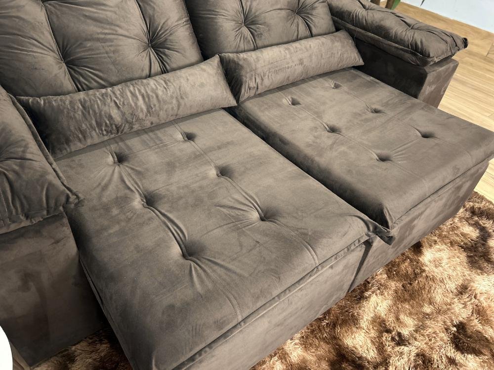 Sofá Retrátil Reclinável Atenas 2.00m - Marrom Veludo - Imagem 6