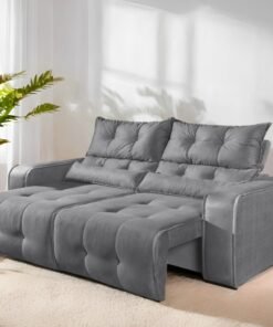 Sofá Retrátil e Reclinável Premier/Minas 2,00 m Veludo Cinza 508 - DECORAR ESTOFADOS