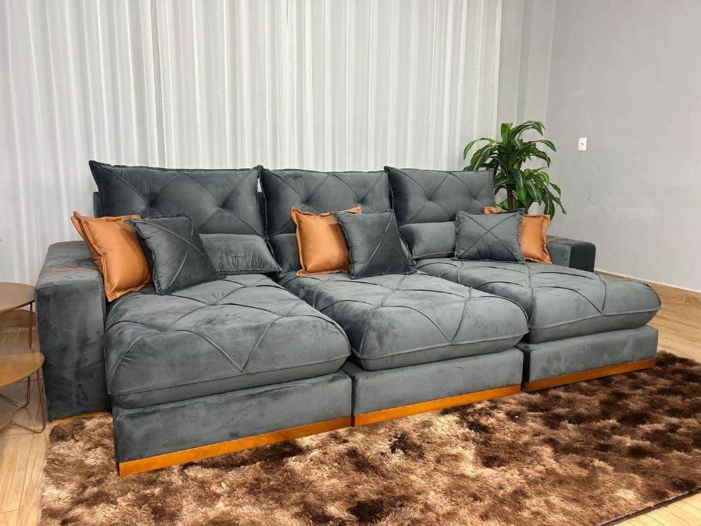 Sofá Retrátil e Reclinável Gran Bello 3,20m - Cinza Veludo