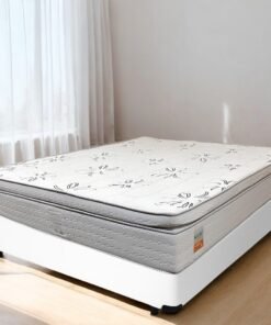 Colchão Casal New York D33 + Base Box Simples Corino Branco – ECOTEC + ALTO NÍVEL CAMAS E COLCHÕES