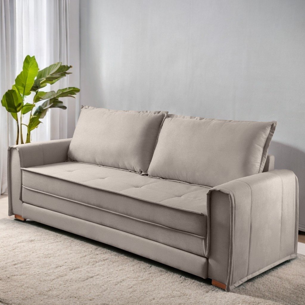 Sofá Cama Maldivas 2,23 m Linho Bege - JC ESTOFADOS