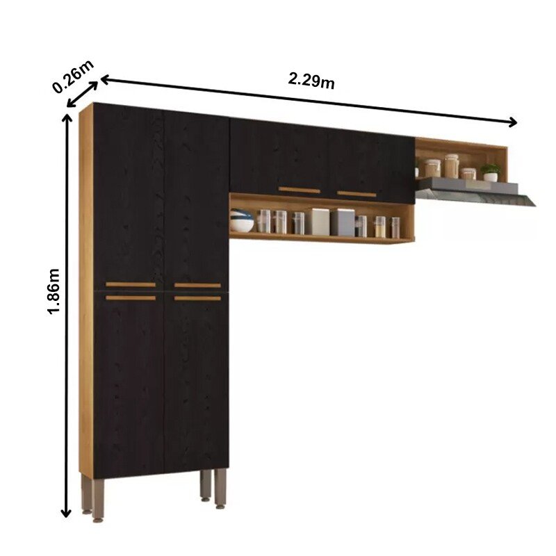 Cozinha Madri 2 Peças Paneleiro + Aéreo Cinamomo/Preto Sallêto - Imagem 3