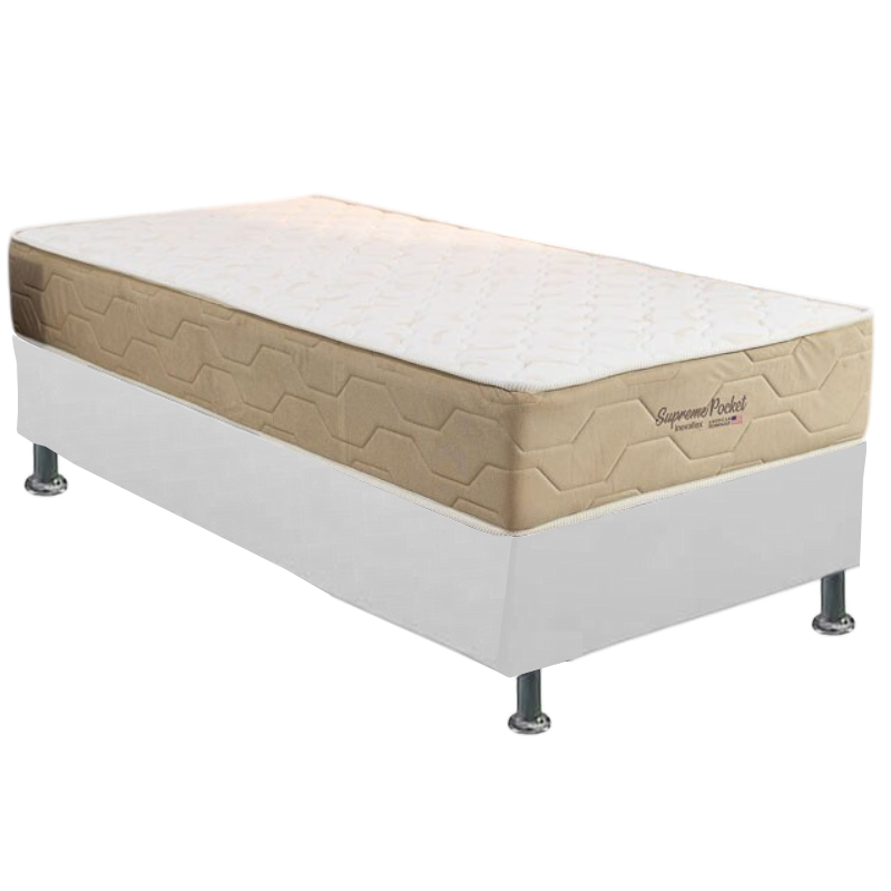 Colchão Solteiro Supreme Pocket D26 + Base Box Simples Corino Branco – INOVAFLEX + ALTO NÍVEL CAMAS E COLCHÕES - Imagem 2