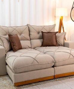 Sofá Retrátil Reclinável Gran Bello 2.00m Linho Bege - Molas Ensacadas