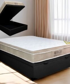 Colchão Casal Airtech Springpocket + Base Box Baú Corino Preto – ORTOBOM + BIOSTAR