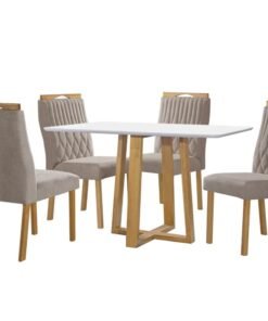 Mesa de Jantar Pedro 1.20x0.80 Com 4 Cadeiras Genova  - Cinamomo/Off White/Bege