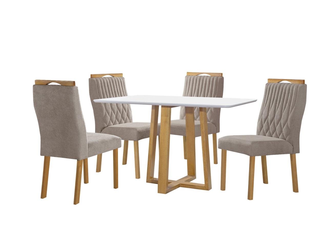 Mesa de Jantar Pedro 1.20x0.80 Com 4 Cadeiras Genova - Cinamomo/Off White/Bege