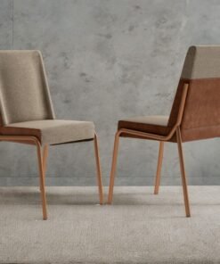 Kit 2 Cadeiras Hug 1749 Rose Cobre/linho Areia/corino Caramelo - Carraro Moveis