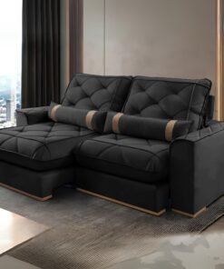 Sofá Retrátil e Reclinável Poseidon 029 2,50 m Veludo Preto - VICAM ESTOFADOS