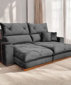 Sofá Retrátil e Reclinável Gran Bello Light 2,00 m Veludo Cinza - QUINE ESTOFADOS