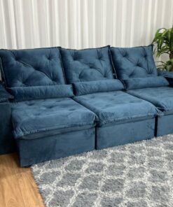 Sofá Retrátil Reclinável Porto Madeiro 2.70m- Azul Veludo