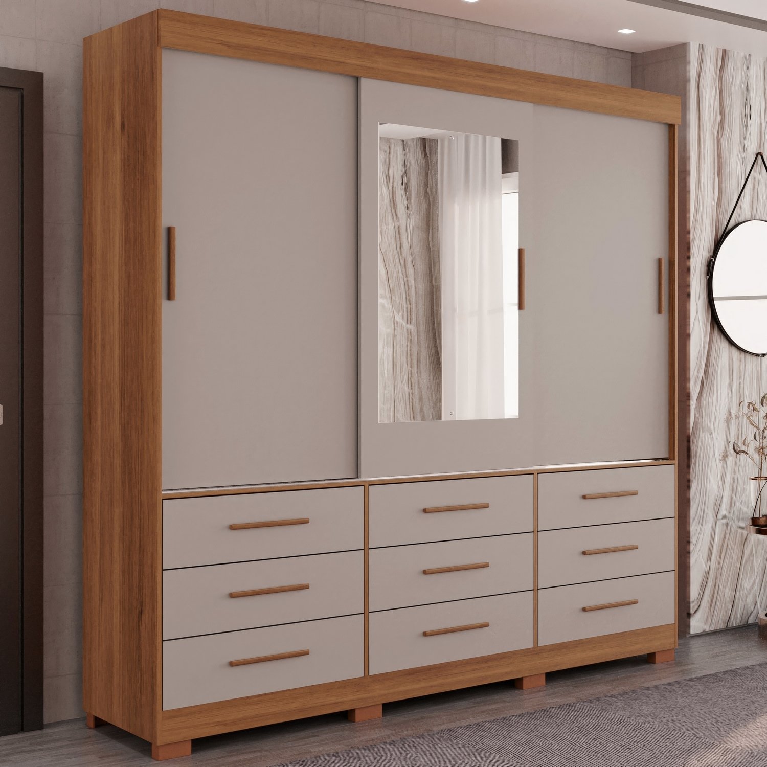 Guarda-roupa 3 Portas New Star 1,80 M Cinamomo/off White - Salleto