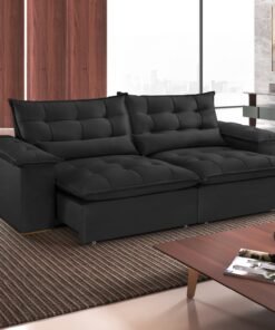 Sofá Retrátil e Reclinável Niger 2,50 m Veludo Preto B013 - TREVO ESTOFADOS