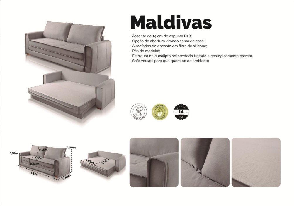 Sofá Cama Maldivas 2,23 m Linho Bege - JC ESTOFADOS - Imagem 4
