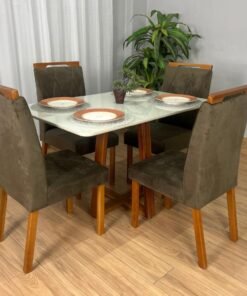 Mesa de Jantar Bali 1.20x0.80 Com 4 Cadeiras Isa - Cinamomo/Off White/Marrom Veludo