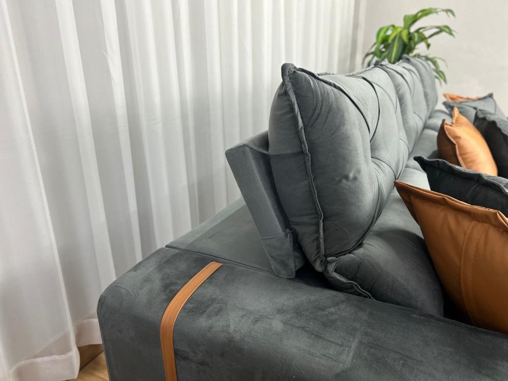 Sofá Retrátil e Reclinável Gran Bello 3,20m - Cinza Veludo - Imagem 7
