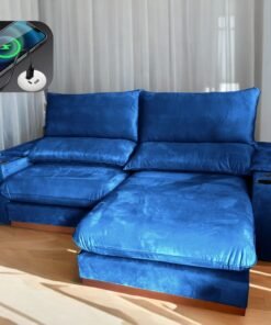 Sofá Retrátil e Reclinável Grazi 2,50 m Veludo Azul 3740 - UNIART ESTOFADOS