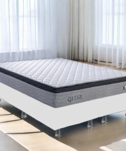 Colchão Queen Qatar D28 + Base Box Simples Corino Branco – DESIGN COLCHÕES + ALTO NÍVEL CAMAS E COLCHÕES