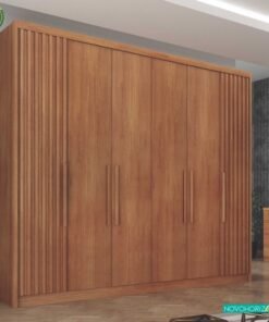 Roupeiro Santoro Cumaru 6 Portas 6 Gavetas C/Detalhe Ripado 100% MDF Larg. 2.43m Novo Horizonte