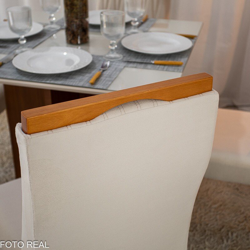 Mesa de Jantar Helo 90×90 Tampo MDF Vidro Off 4 Cad. Genova Veludo Bege 512 Madeira Maciça - Entregue Montada - Imagem 5