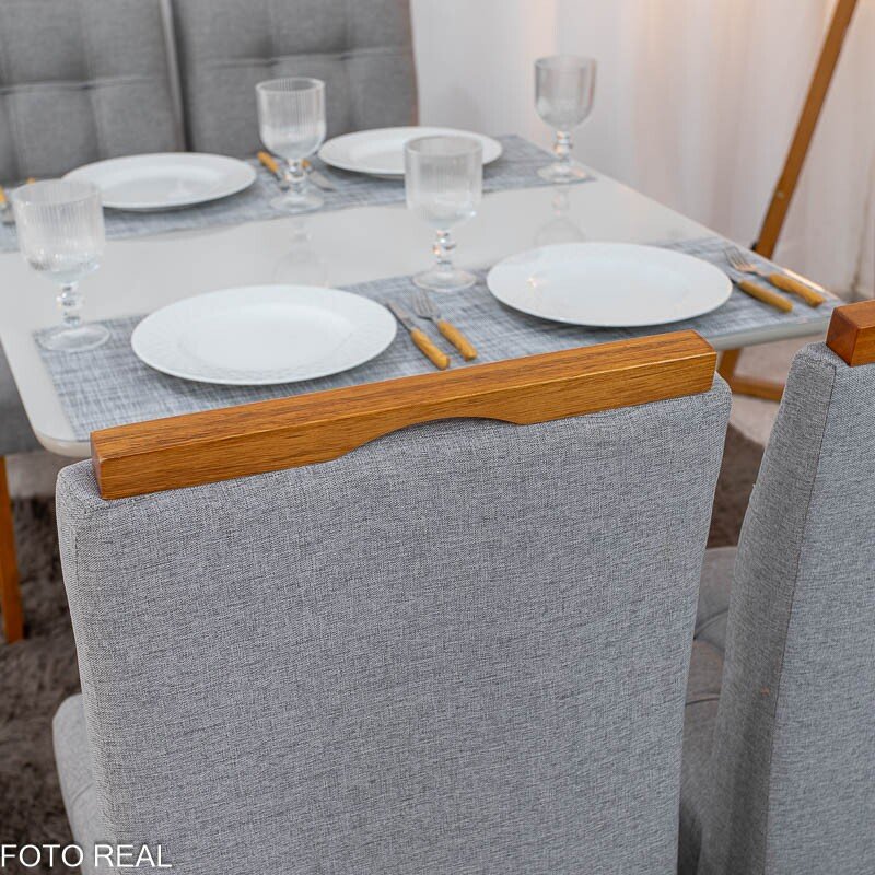 Mesa de Jantar Moscou 90x90 Vidro Off/Base Cinamomo + 4 Cad. Londres Linho Cinza Madeira Minas Plac - Entregue Montada - Imagem 9