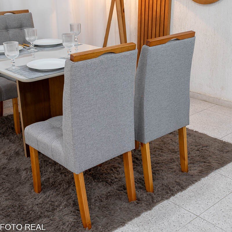 Mesa de Jantar Moscou 90x90 Vidro Off/Base Cinamomo + 4 Cad. Londres Linho Cinza Madeira Minas Plac - Entregue Montada - Imagem 8