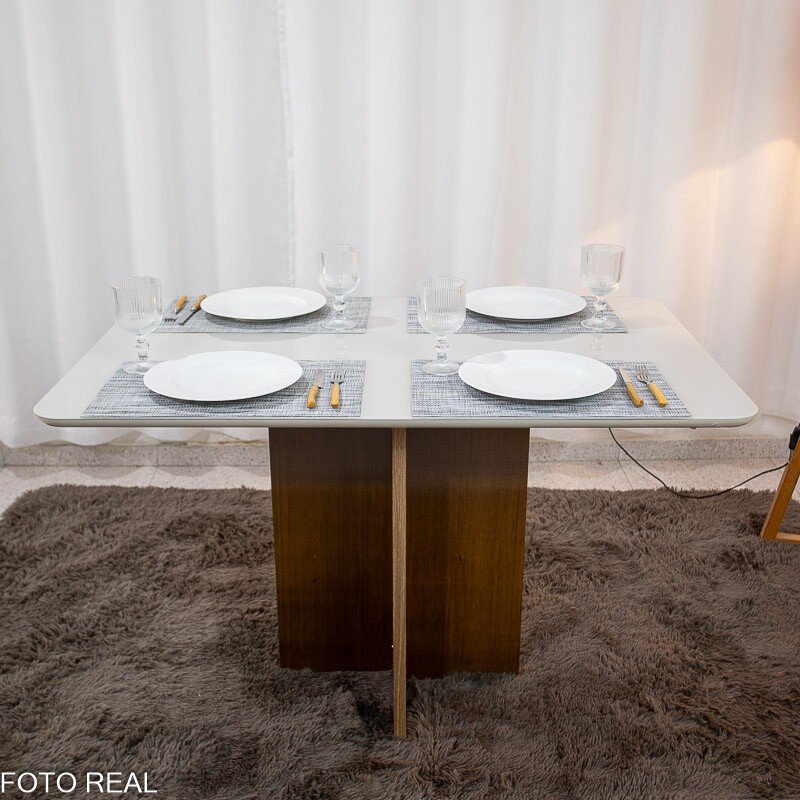 Mesa de Jantar Moscou 120x80 Vidro Off/Base Cinamomo + 4 Cad. Londres Veludo Prata Madeira Minas Plac - Entregue Montada - Imagem 7