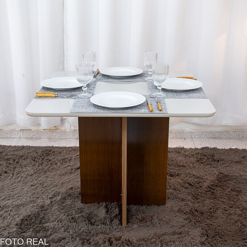Mesa de Jantar Moscou 90x90 Vidro Off/Base Cinamomo + 4 Cad. Londres Linho Cinza Madeira Minas Plac - Entregue Montada - Imagem 10
