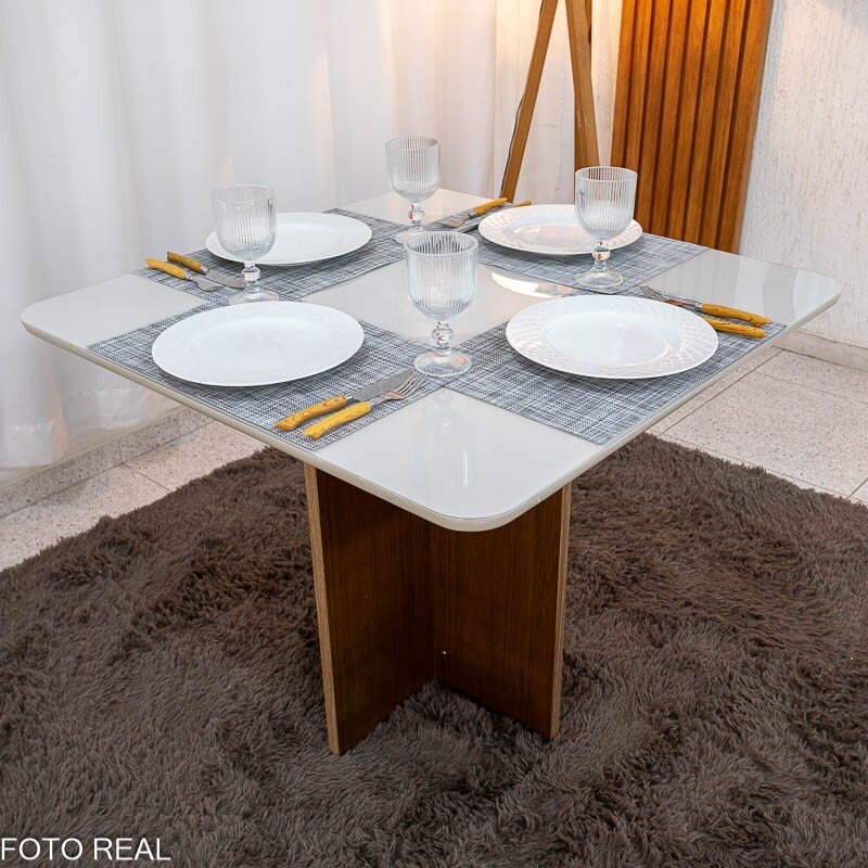 Mesa de Jantar Moscou 90x90 Vidro Off/Base Cinamomo + 4 Cad. Londres Linho Cinza Madeira Minas Plac - Entregue Montada - Imagem 11