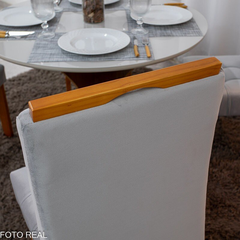 Mesa de Jantar Siena Redonda 100cm Vidro Off/Base Cinamomo + 4 Cad. Londres Veludo Prata Madeira Minas Plac - Entregue Montada - Imagem 7