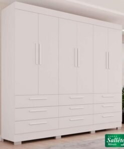 Roupeiro Dinamarca Branco 6 Portas 9 Gavetas C/pés Larg. 1.80m - Sallêto