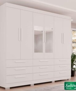 Roupeiro Dinamarca Branco C/Espelho 6 Portas 9 Gavetas C/pés Larg. 1.80m - Sallêto